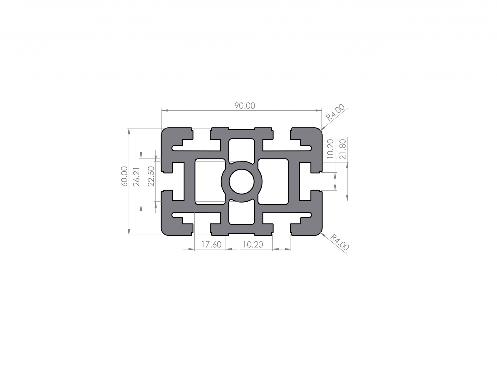 Aluminium profile 60x90 groove 10 B-type